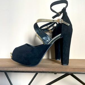 Black velvet high Heel open toe